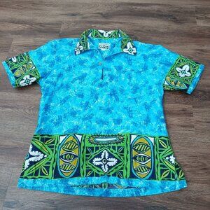 Vintage Napili Made In‎ Hawaii Hawaiian Shirt Blue Green Pullover Small